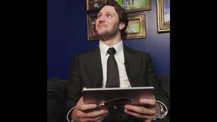 Josh Allen reacts to video congratulating him on MVP award.