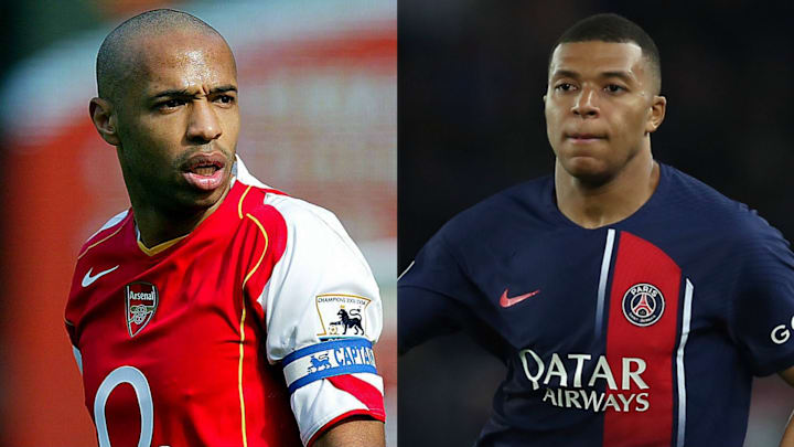 Thierry Henry (left) and Kylian Mbappe (right) both make it into an Arsenal and PSG all-time combined XI.