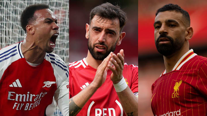 Gabriel (left), Bruno Fernandes (middle) and Mohamed Salah (right) feature in Sports Illustrated's Premier League Team of the Season.