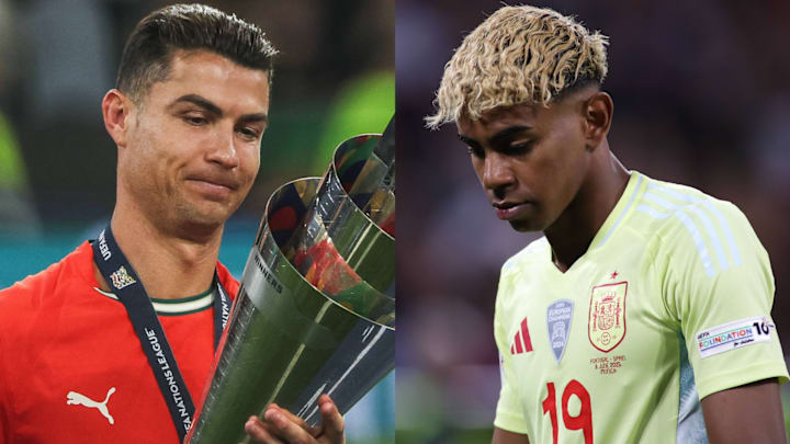 Cristiano Ronaldo (left) looked out for Lamine Yamal (right) after Portugal defeated Spain in the UEFA Nations League final.