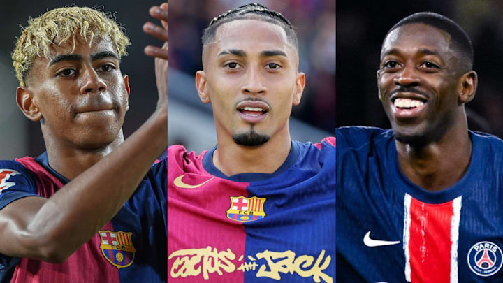 Lamine Yamal (left), Raphinha (middle) and Ousmane Dembélé headline the favorites for the 2025 Ballon d'Or