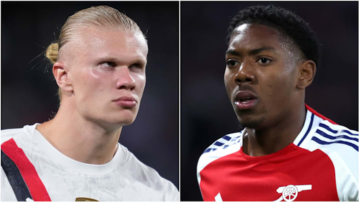 Erling Haaland (left) and Myles Lewis-Skelly are involved in an ongoing war of words.