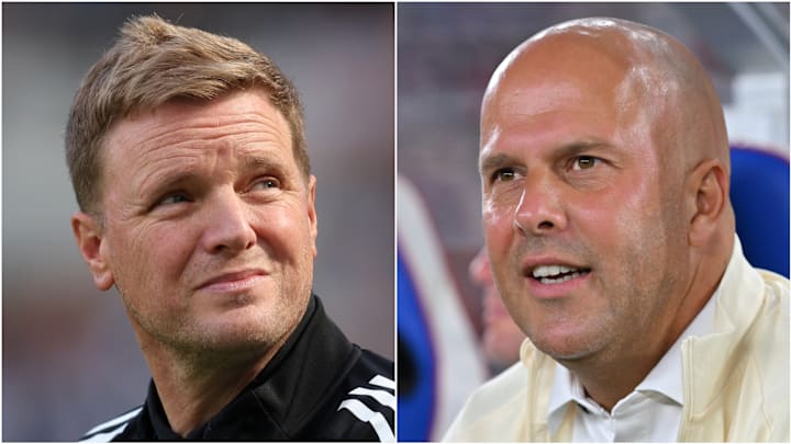 Eddie Howe (left) and Arne Slot go head-to-head on Monday night.