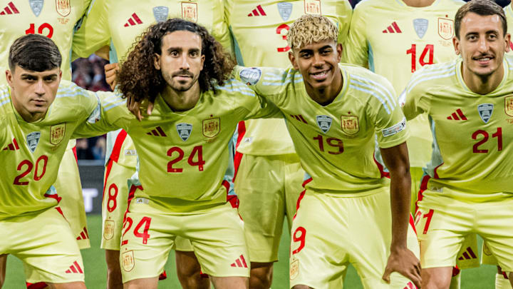 Marc Cucurella (centre, left) and Lamine Yamal (centre, right) have played 14 times together for the Spanish national team.