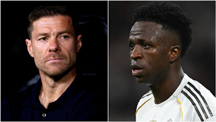 Xabi Alonso (left) has been bold enough to drop Vinicius Junior this season.