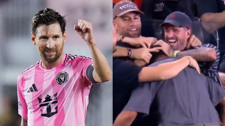 Lionel Messi (left) scored a goal and assist for Miami in front of his Rodrigo De Paul and Argentina teammates (right).