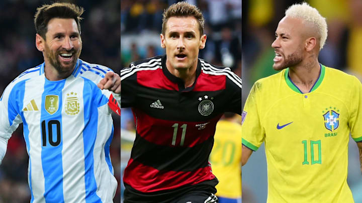 Lionel Messi, Miroslav Klose and Neymar are each of their country’s all-time leading scorers.