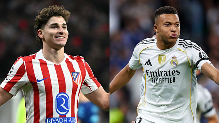 Julián Alvarez (left) and Kylian Mbappé have traded blows in recent Madrid derbies. Julián Alvarez (left) and Kylian Mbappé have traded blows in recent Madrid derbies.