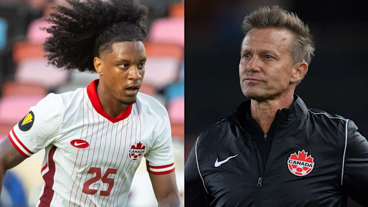 Jayden Nelson (left) will look to be a key player for Jesse Marsch's (right) Canada in the friendly match against Guatemala 