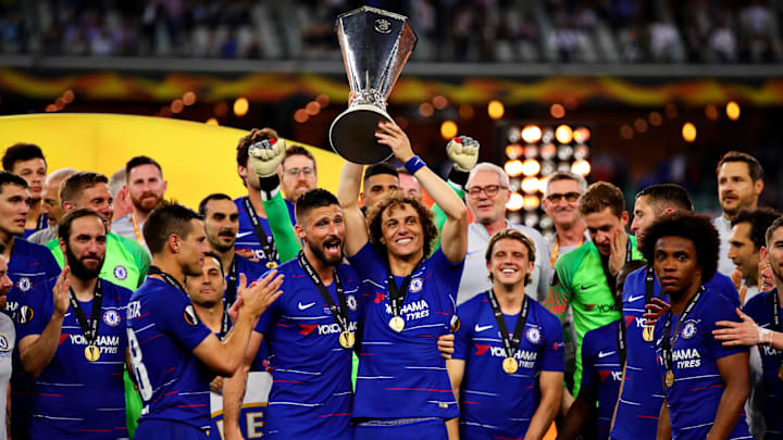 David Luiz (centre) won the Europa League and Champions League.