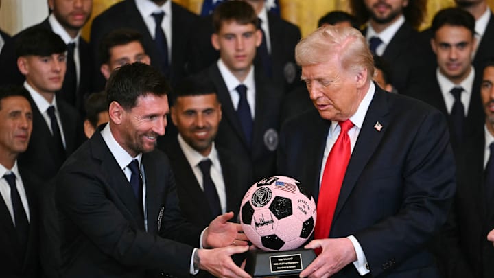 Lionel Messi (left) visited the White House for the first time and received praise from President Donald Trump (right). 