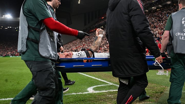 Noa Lang was stretchered off during Liverpool’s win over Galatasaray.