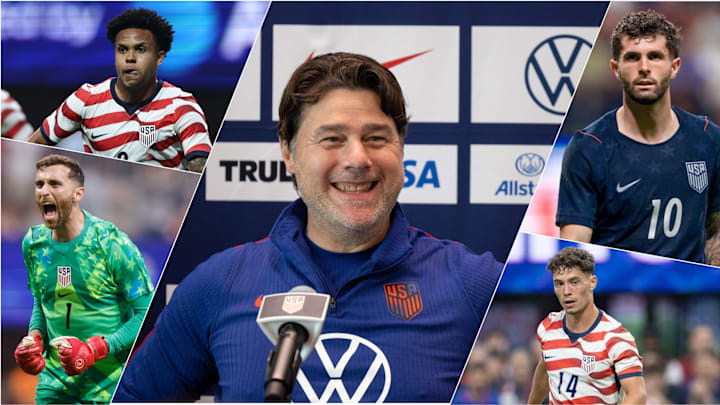 Weston McKennie, Matt Turner, Christian Pulisic, and Sebastian Berhalter are all likely within Mauricio Pochettino’s (center) 2-man World Cup squad. 