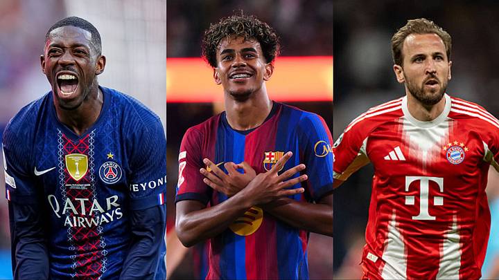 Ousmane Dembélé (left), Lamine Yamal (center) and Harry Kane headline the nominees.