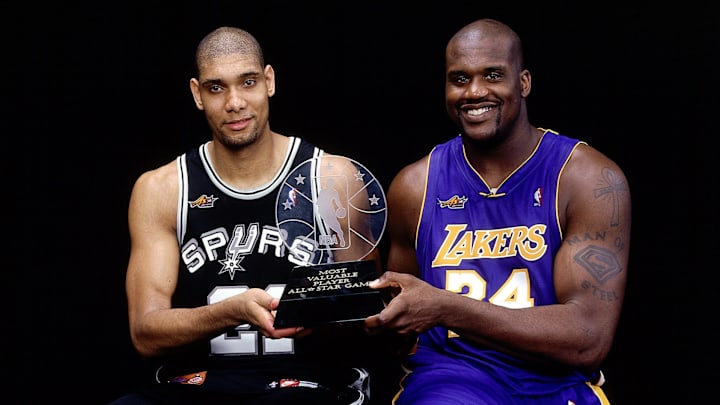 Tim Duncan and Shaquille O'Neal shared the 2000 NBA All Star game MVP. 