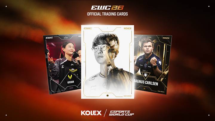Kolex x EWC collaborate on a new official trading card set for the Esports World Cup 2026 featuring Faker, Magnus Carlsen, and Vivian Kolex x EWC collaborate on a new official trading card set for the Esports World Cup 2026 featuring Faker, Magnus Carlsen, and Vivian