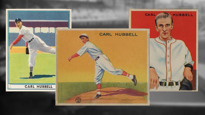 Three of Carl Hubbell's iconic cards featuring his long stretching windup that favored his screwball. Three of Carl Hubbell's iconic cards featuring his long stretching windup that favored his screwball.