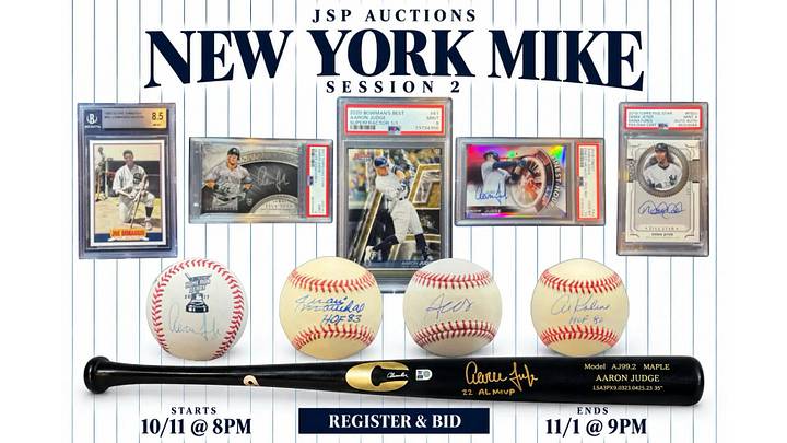 JSP Auction's second session of Michael Raymond, or New York Mike, auction of Yankees memorabilia ending November 1st.