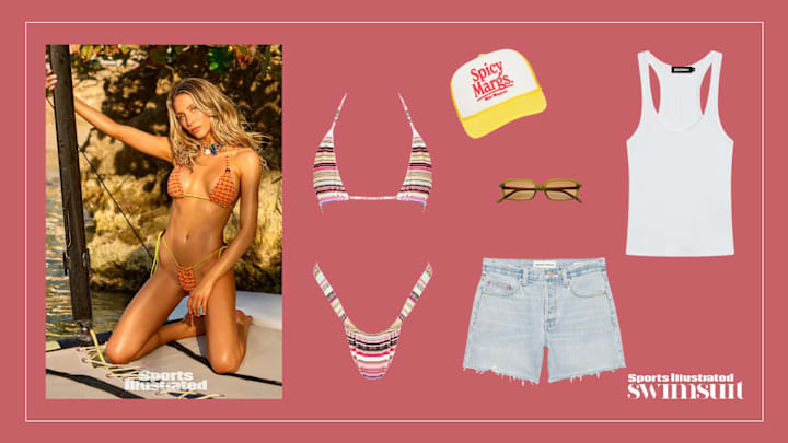 Alix Earle and striped swimwear