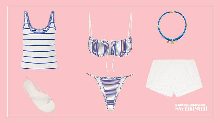 Red, white and blue striped swimwear Red, white and blue striped swimwear