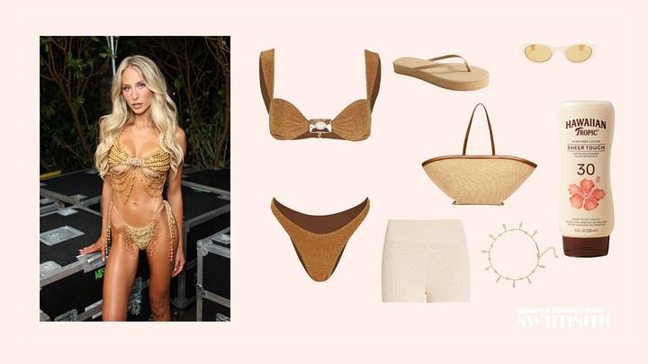 Alix Earle and golden swimwear edit