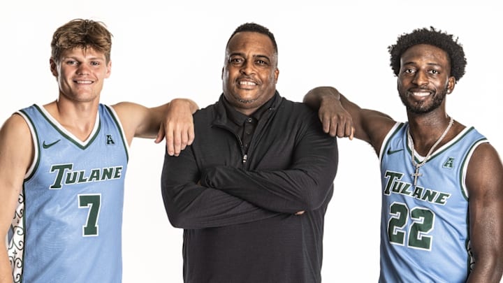 Rowan Brumbaugh, head coach Ron Hunter, and Asher Woods (Left to Right)