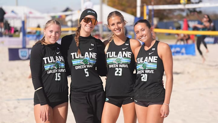 Tulane Beach Volleyballers Katie Hansen, Emma Morris, Skylar Ensign, and Molly Trodd at the AVCA National Championships in Huntsville, AL