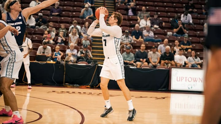 Tulane guard Rowan Brumbaugh Lines Up a Three vs Utah State