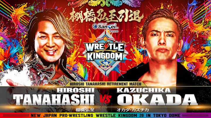 Hiroshi Tanahashi's retirement match against Kazuchika Okada will headline NJPW Wrestle Kingdom 20 in the Tokyo Dome.