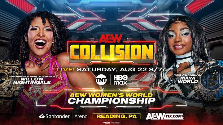 Willow Nightingale defends the AEW Women's World Championship against TBS Champion Maya World tonight on AEW Collision. Willow Nightingale defends the AEW Women's World Championship against TBS Champion Maya World tonight on AEW Collision.