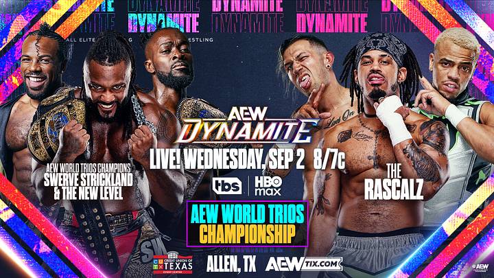 New AEW World Trios Champions Swerve Strickland and The New Level, Kofi and Austin Creed, defend their titles against The Rascalz. New AEW World Trios Champions Swerve Strickland and The New Level, Kofi and Austin Creed, defend their titles against The Rascalz.