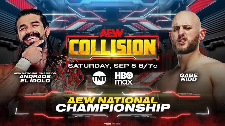Andrade El Ídolo defends the AEW National Championship against Gabe Kidd tonight on AEW Collision in Allen, TX. Andrade El Ídolo defends the AEW National Championship against Gabe Kidd tonight on AEW Collision in Allen, TX.