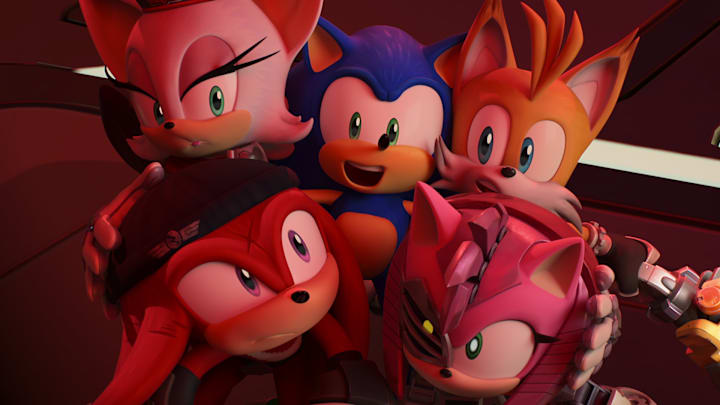 Sonic Prime. (L to R) Kazumi Evans as Rebel Rouge, Deven Mack as Sonic, Ashleigh Ball as Tails Nine, Vincent Tong as Knucks and Shannon Chan-Kent as Rusty Rose in Sonic Prime. Cr. COURTESY OF NETFLIX © 2022