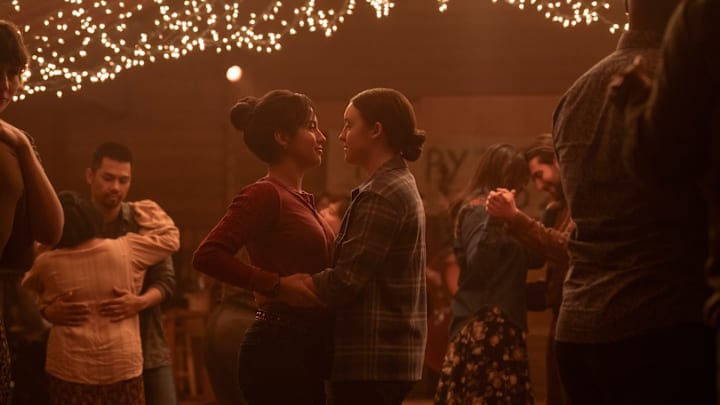 Dina (Isabela Merced) and Ellie (Bella Ramsey) in The Last of Us season 2. Photograph by Liane Hentscher/HBO.