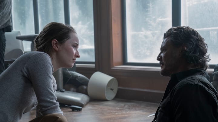 Kaitlyn Dever (Abby) and Pedro Pascal (Joel) in The Last of Us season 2. Photograph by Liane Hentscher/HBO.