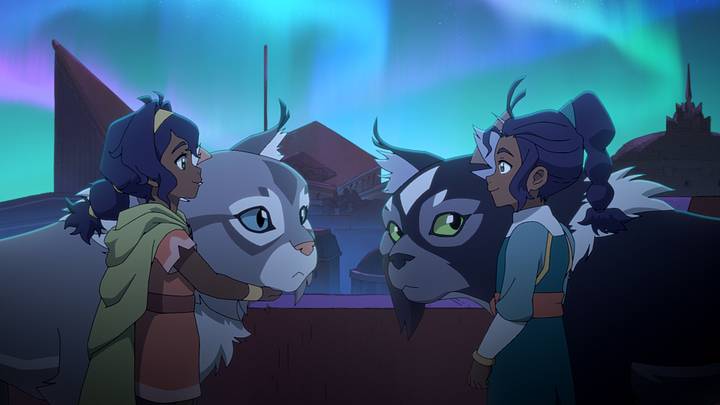 (L-R): Saheli Khan as Pavi, Dee Bradley Baker as Geet/Ruhi, and Aishwarya “Aishu” Devan as Nisha in Avatar: Seven Havens, episode 2, season 1, streaming on Paramount+, 2026. Photo credit: Paramount+