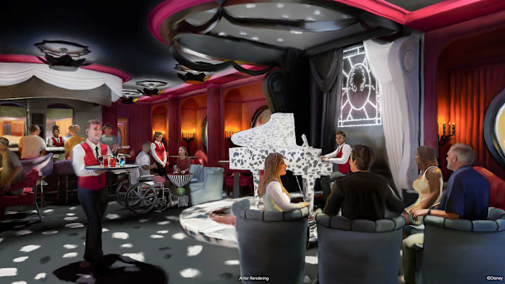 A rendering of De Vil's Piano Lounge. Image courtesy Disney Cruise Line
