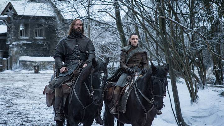 Arya Stark (Maisie Williams) and The Hound (Rory McCann) in Game of Thrones season 8. Arya Stark (Maisie Williams) and The Hound (Rory McCann) in Game of Thrones season 8.