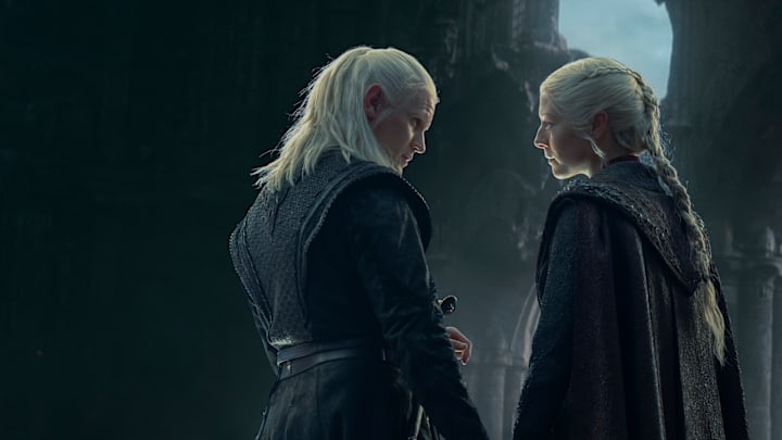 Daemon and Rhaenyra Targaryen in House of the Dragon season 2.