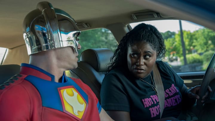 John Cena (Peacemaker) and Danielle Brooks (Leota Adebayo) in Peacemaker season 2. Photograph by Jessica Miglio/Max.