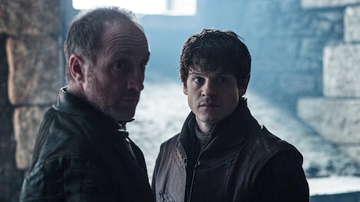 Michael McElhatton as Roose Bolton, Iwan Rheon as Ramsay Bolton in Game of Thrones. Photograph by Helen Sloan/courtesy of HBO.
