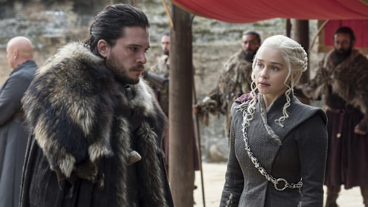 Jon Snow (Kit Harington) and Daenerys Targaryen (Emilia Clarke) in Game of Thrones Jon Snow (Kit Harington) and Daenerys Targaryen (Emilia Clarke) in Game of Thrones