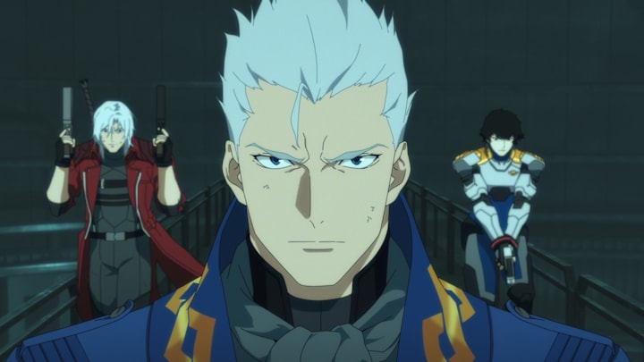 Johnny Yong Bosch as Dante, Robbie Daymond as Vergil and Scout Taylor-Compton as Lady in Devil May Cry season 2 episode 4. 