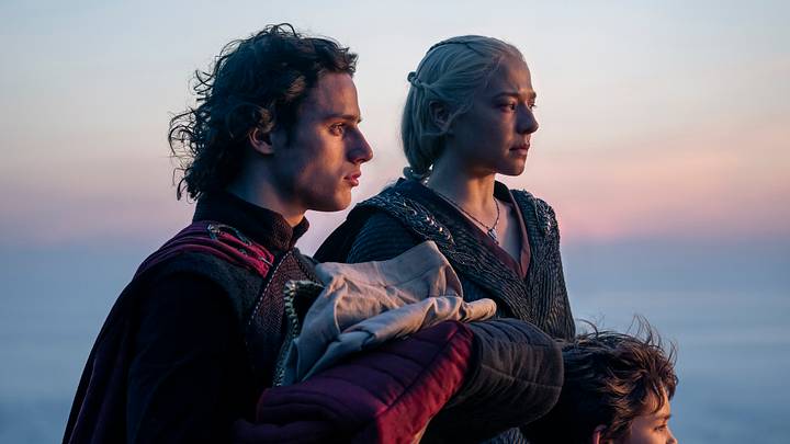Harry Collett (Jacaerys Velaryon), Emma D'Arcy (Rhaenyra Targaryen), and Oscar Eskinazi (Joffrey Velaryon) in House of the Dragon season 2 Harry Collett (Jacaerys Velaryon), Emma D'Arcy (Rhaenyra Targaryen), and Oscar Eskinazi (Joffrey Velaryon) in House of the Dragon season 2