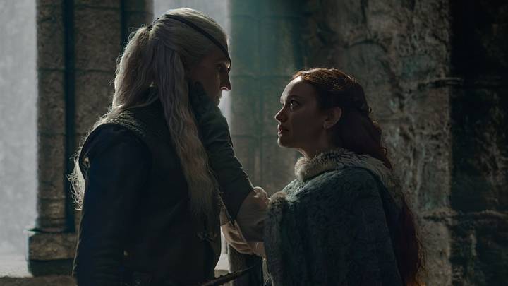 Ewan Mitchell as Aemond Targaryen and Olivia Cooke as Alicent Hightower in House of the Dragon season 3 episode 7. Ewan Mitchell as Aemond Targaryen and Olivia Cooke as Alicent Hightower in House of the Dragon season 3 episode 7.