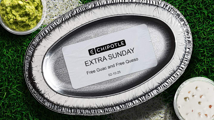 Chipotle declares Monday, February 10 an "Extra Sunday" featuring a free Guac and Queso Blanco offer for Chipotle Rewards members.