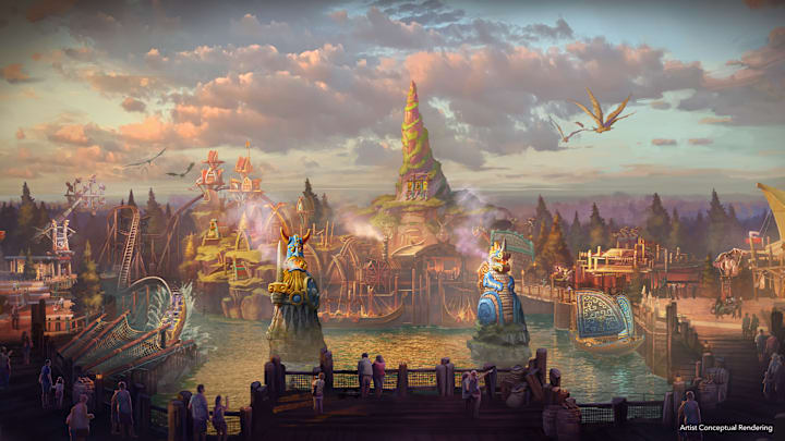 Rendering of Isle of Berk entrance at Epic Universe, photo provided by Universal Orlando