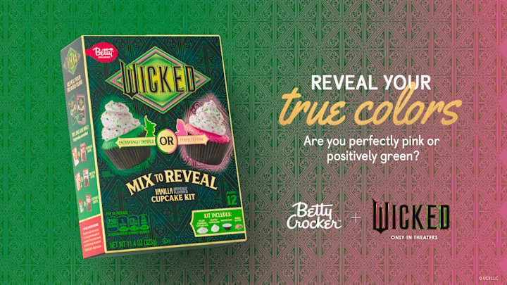 Betty Crocker Reveals “Wicked” Movie Color-Changing Baking Mixes. Image Credit to Betty Crocker. 
