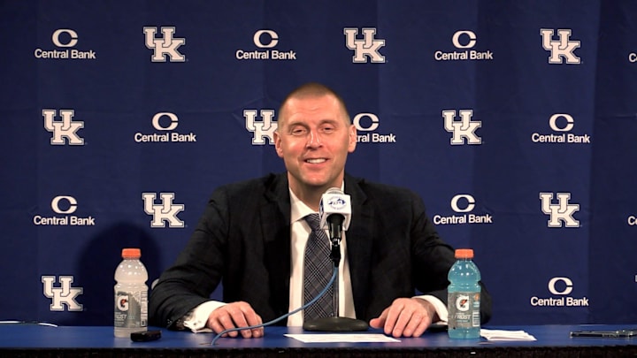 STILL FROM VIDEO: Kentucky head coach Mark Pope was all smiles while praising the 'fantastic' play of Amari Williams