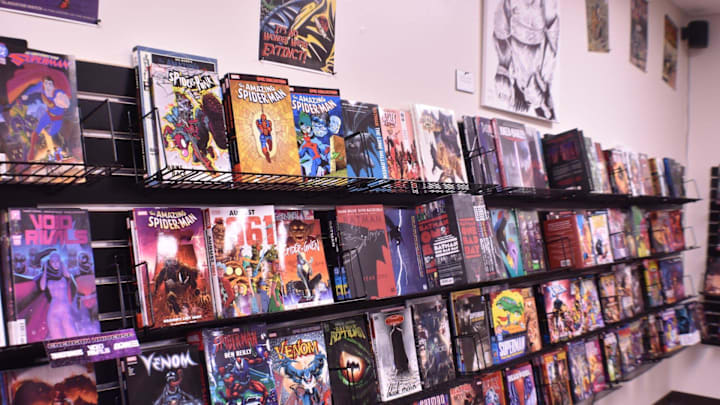 An array of comic books await customers at The Bugle, as seen Nov. 26, 2024, in Sheboygan, Wis. 